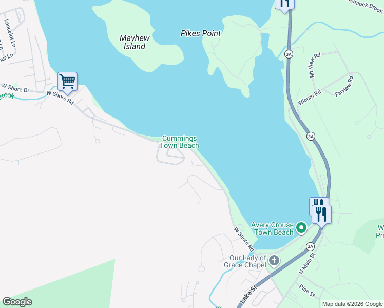 map of restaurants, bars, coffee shops, grocery stores, and more near 133 West Shore Road in Bristol