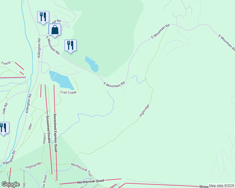 map of restaurants, bars, coffee shops, grocery stores, and more near 766 East Mountain Road in Killington
