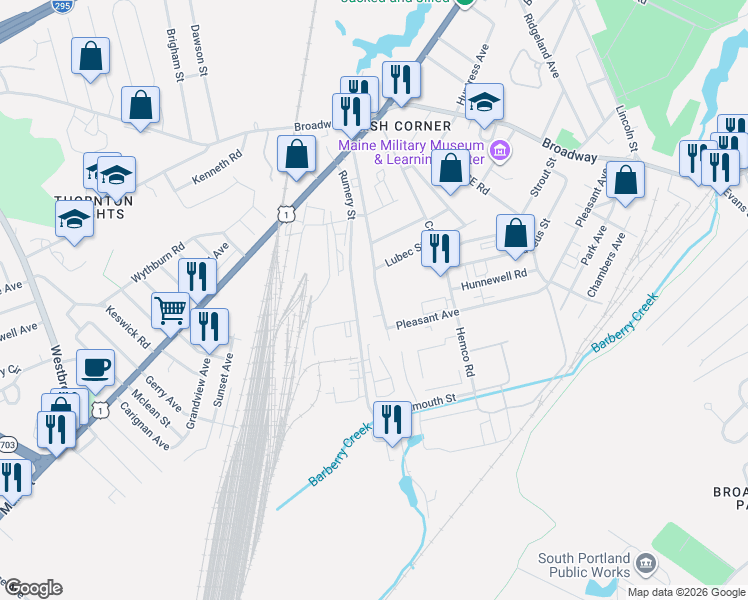 map of restaurants, bars, coffee shops, grocery stores, and more near 137 Skillings Street in South Portland