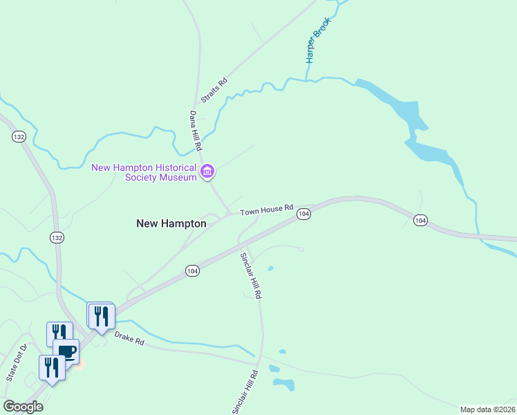 map of restaurants, bars, coffee shops, grocery stores, and more near 112 Town House Road in New Hampton