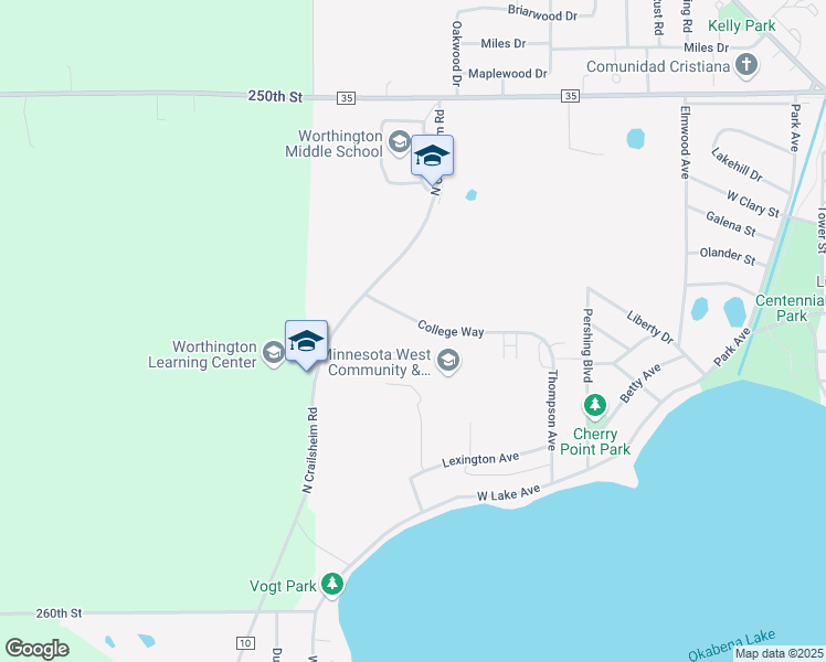 map of restaurants, bars, coffee shops, grocery stores, and more near 1565 College Way in Worthington