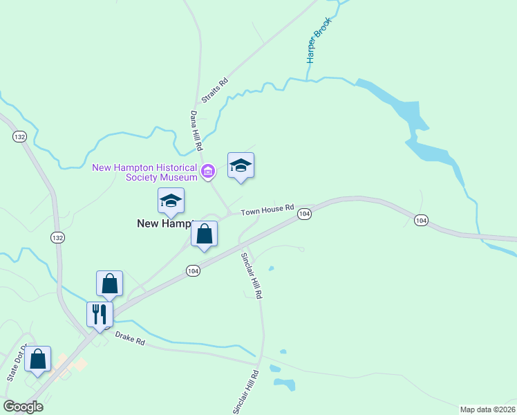map of restaurants, bars, coffee shops, grocery stores, and more near 112 Town House Road in New Hampton