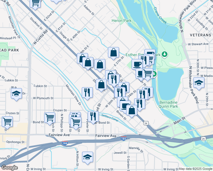 map of restaurants, bars, coffee shops, grocery stores, and more near 3689 W Chinden Blvd in Boise