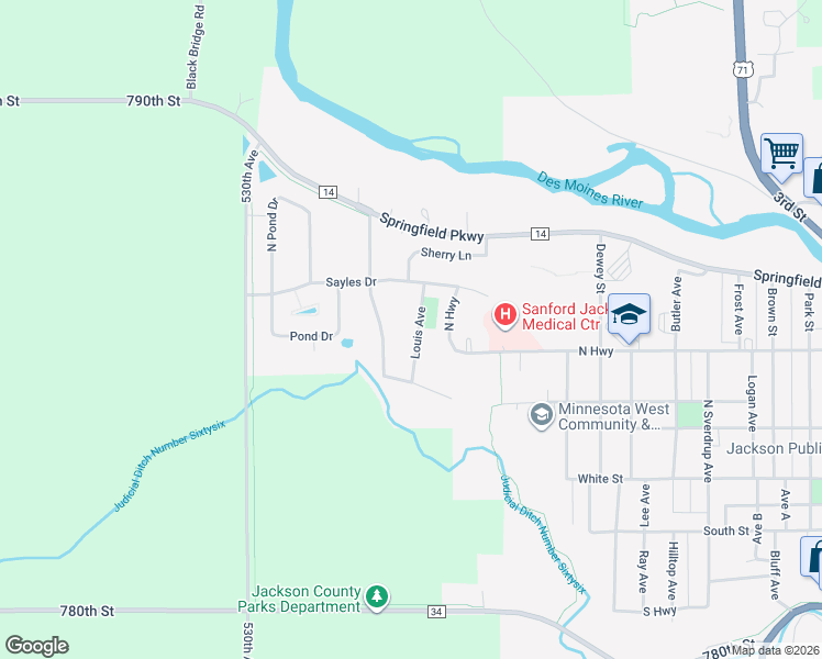 map of restaurants, bars, coffee shops, grocery stores, and more near 805 Louis Avenue in Jackson