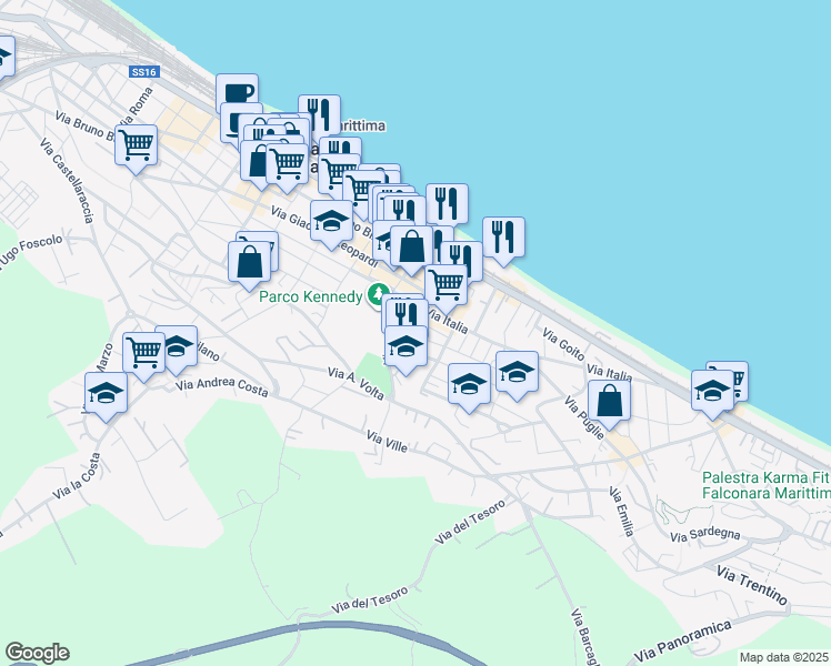 map of restaurants, bars, coffee shops, grocery stores, and more near 6 Via Isonzo in Falconara Marittima