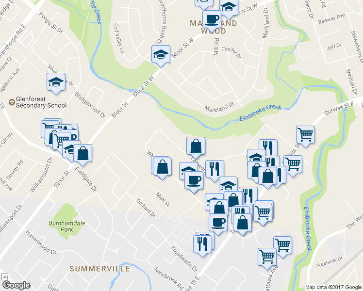 map of restaurants, bars, coffee shops, grocery stores, and more near 3211 Lenworth Drive in Mississauga