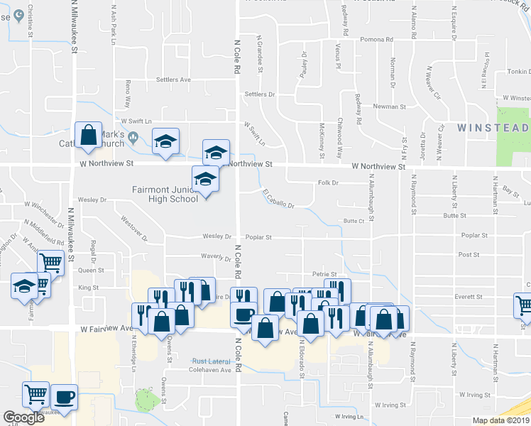 map of restaurants, bars, coffee shops, grocery stores, and more near 7171 El Caballo Drive in Boise
