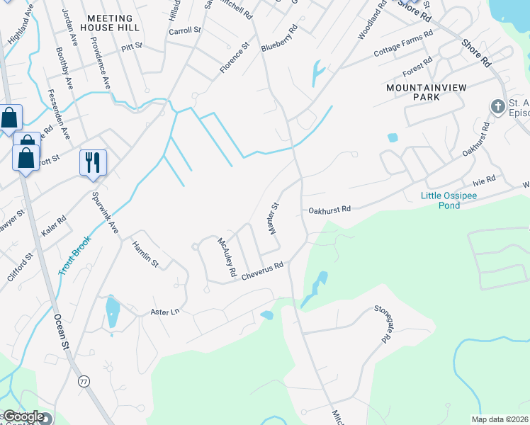 map of restaurants, bars, coffee shops, grocery stores, and more near 23 Manter Street in Cape Elizabeth