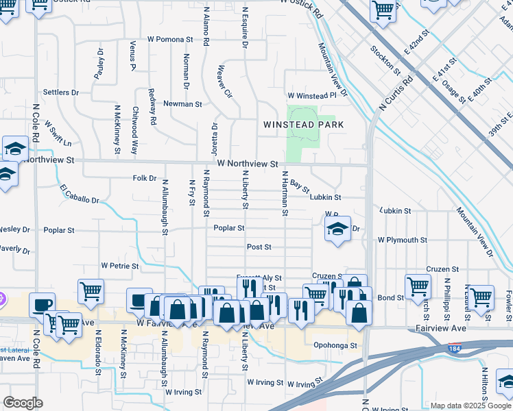 map of restaurants, bars, coffee shops, grocery stores, and more near 6314 Butte Street in Boise