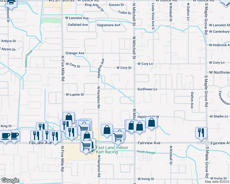 map of restaurants, bars, coffee shops, grocery stores, and more near 10023 Sunflower Lane in Boise
