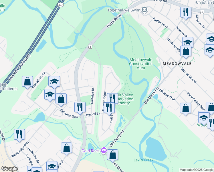 map of restaurants, bars, coffee shops, grocery stores, and more near in Mississauga