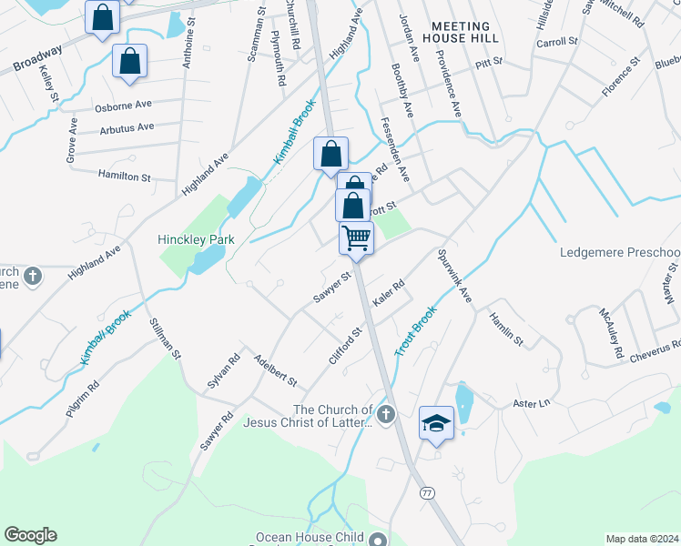 map of restaurants, bars, coffee shops, grocery stores, and more near 863 Sawyer Street in South Portland