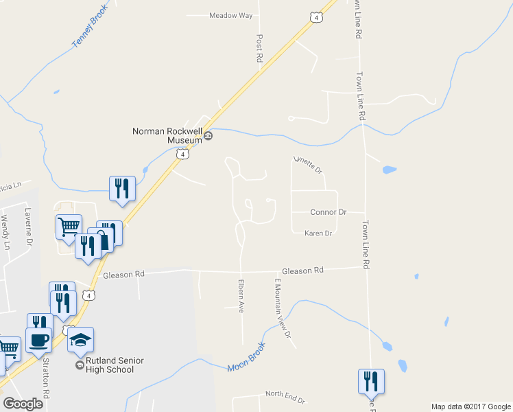 map of restaurants, bars, coffee shops, grocery stores, and more near 109 Heritage Hill Circle Place in Rutland