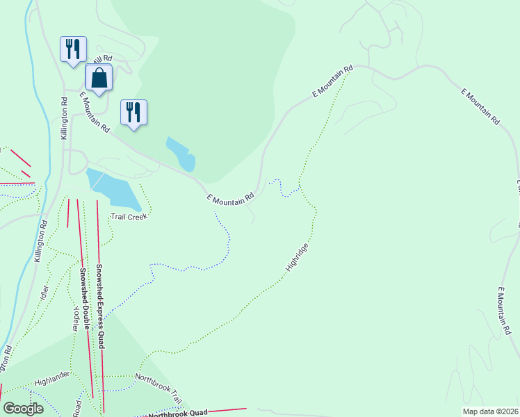 map of restaurants, bars, coffee shops, grocery stores, and more near 780 East Mountain Road in Killington