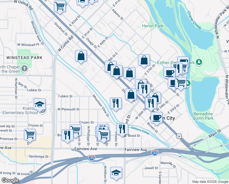 map of restaurants, bars, coffee shops, grocery stores, and more near 209 West 38th Street in Boise
