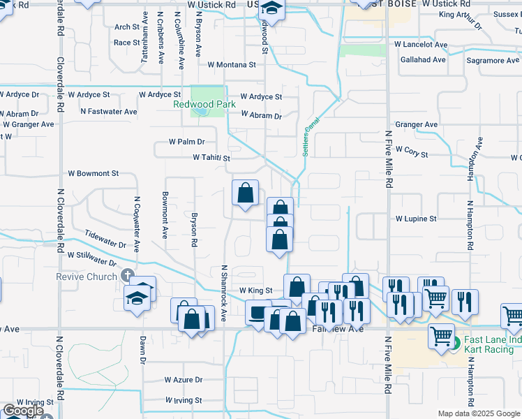 map of restaurants, bars, coffee shops, grocery stores, and more near 11240 West Blue Canyon Street in Boise
