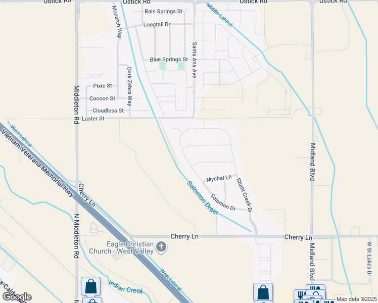 map of restaurants, bars, coffee shops, grocery stores, and more near 17355 Solomon Drive in Nampa