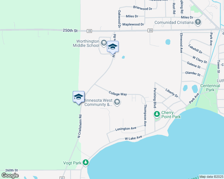 map of restaurants, bars, coffee shops, grocery stores, and more near 1565 College Way in Worthington