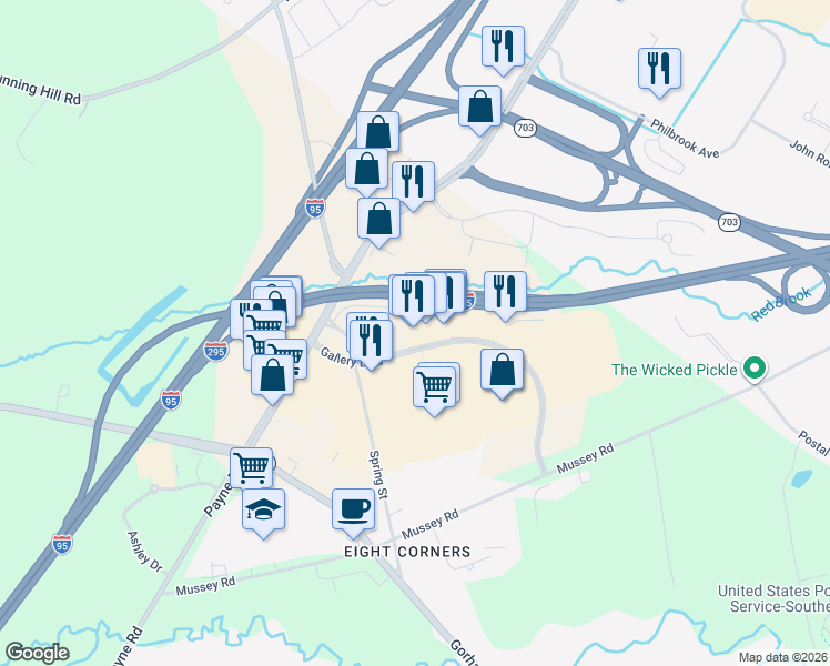 map of restaurants, bars, coffee shops, grocery stores, and more near 400 Gallery Boulevard in Scarborough