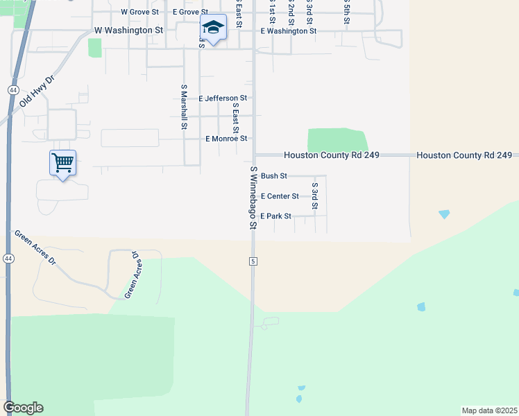 map of restaurants, bars, coffee shops, grocery stores, and more near 605 East Park Street in Caledonia