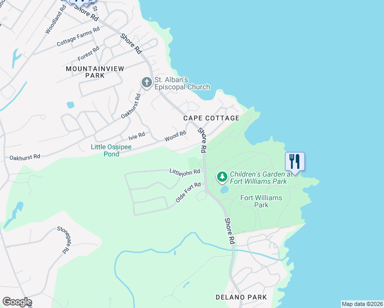 map of restaurants, bars, coffee shops, grocery stores, and more near 7 Littlejohn Road in Cape Elizabeth