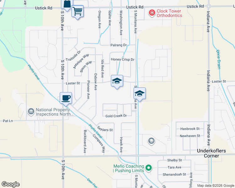 map of restaurants, bars, coffee shops, grocery stores, and more near 1102 Laster Street in Caldwell