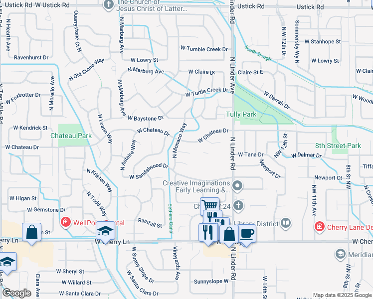 map of restaurants, bars, coffee shops, grocery stores, and more near 1920 West Tana Court in Meridian