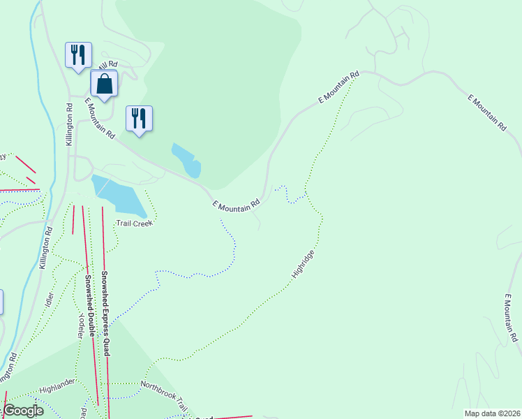 map of restaurants, bars, coffee shops, grocery stores, and more near 780 East Mountain Road in Killington