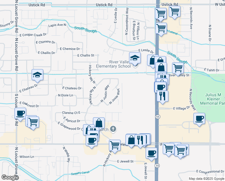 map of restaurants, bars, coffee shops, grocery stores, and more near 1917 North Chandra Place in Meridian