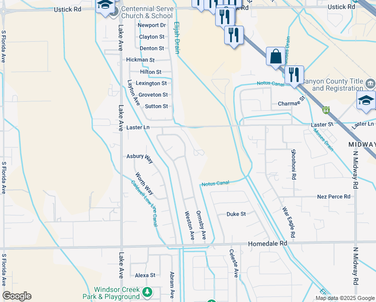 map of restaurants, bars, coffee shops, grocery stores, and more near 5015 Ormsby Avenue in Caldwell