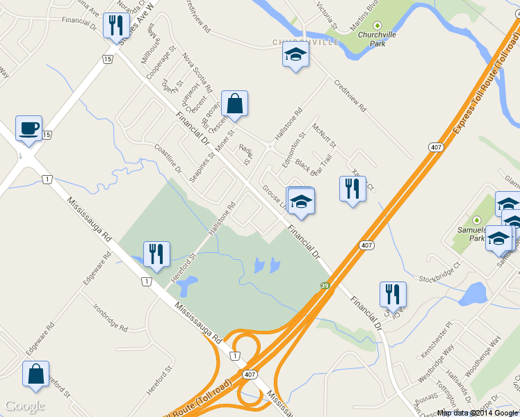 map of restaurants, bars, coffee shops, grocery stores, and more near 47 Legendary Circle in Brampton