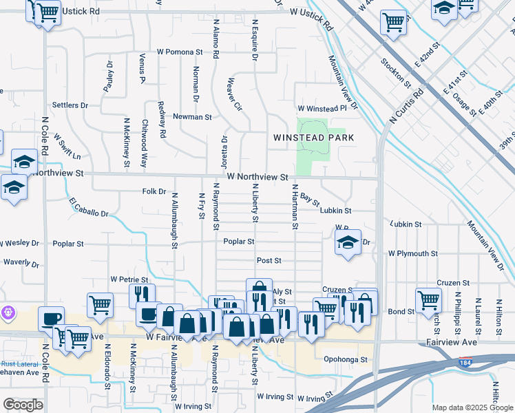 map of restaurants, bars, coffee shops, grocery stores, and more near 6314 Butte Street in Boise