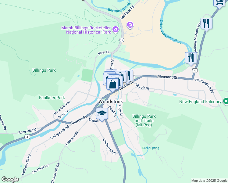 map of restaurants, bars, coffee shops, grocery stores, and more near 37 U.S. 4 in Woodstock