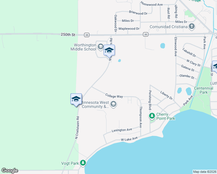 map of restaurants, bars, coffee shops, grocery stores, and more near 1552 College Way in Worthington