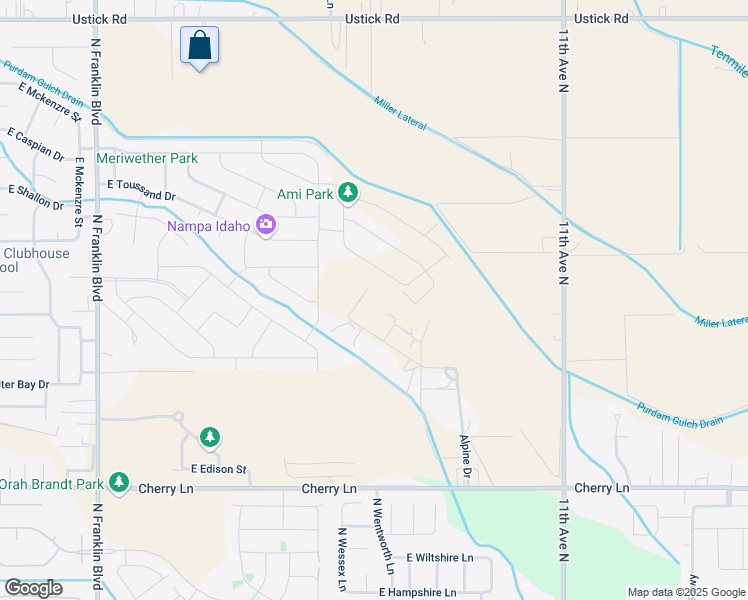 map of restaurants, bars, coffee shops, grocery stores, and more near 7448 Alpine Drive in Nampa