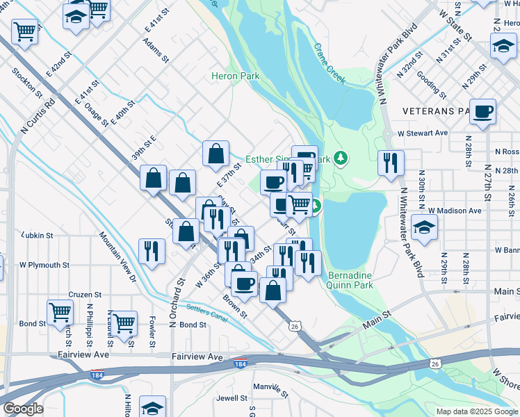 map of restaurants, bars, coffee shops, grocery stores, and more near 296 East 36th Street in Garden City