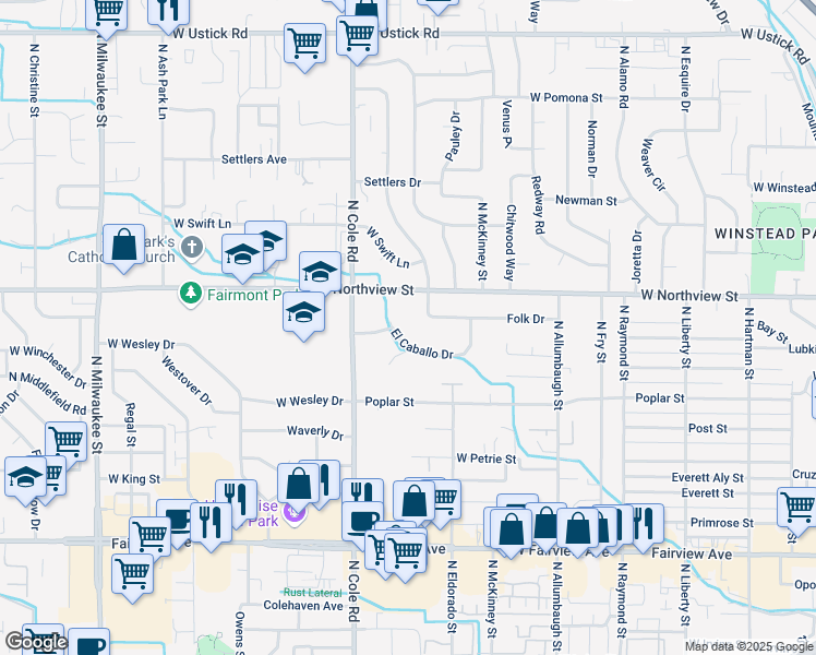 map of restaurants, bars, coffee shops, grocery stores, and more near 7230 El Caballo Drive in Boise