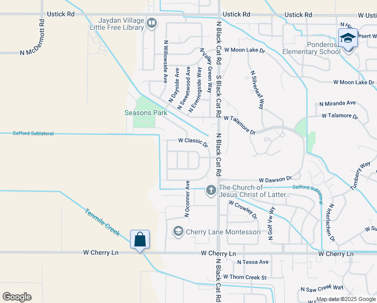 map of restaurants, bars, coffee shops, grocery stores, and more near 2298 North Oconner Avenue in Meridian