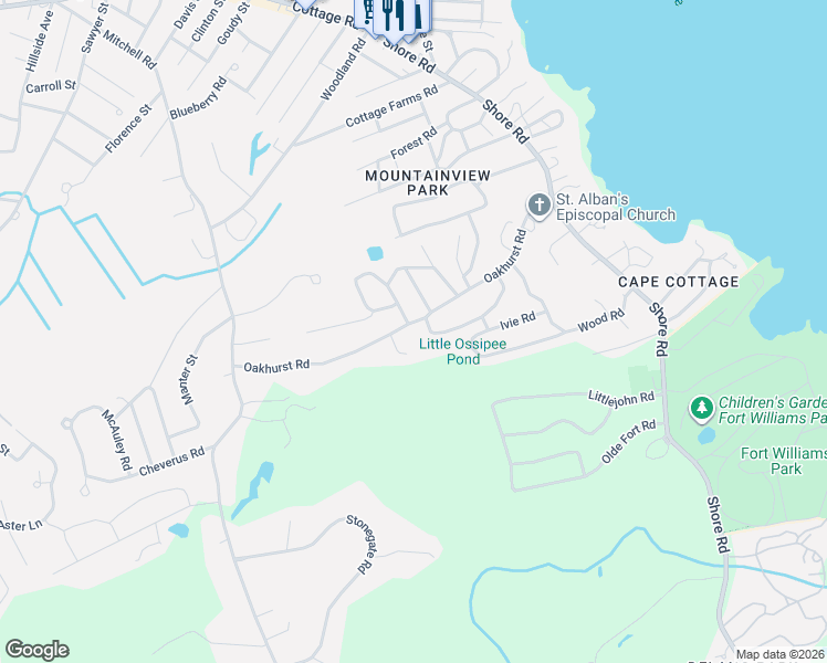 map of restaurants, bars, coffee shops, grocery stores, and more near 85 Oakhurst Road in Cape Elizabeth