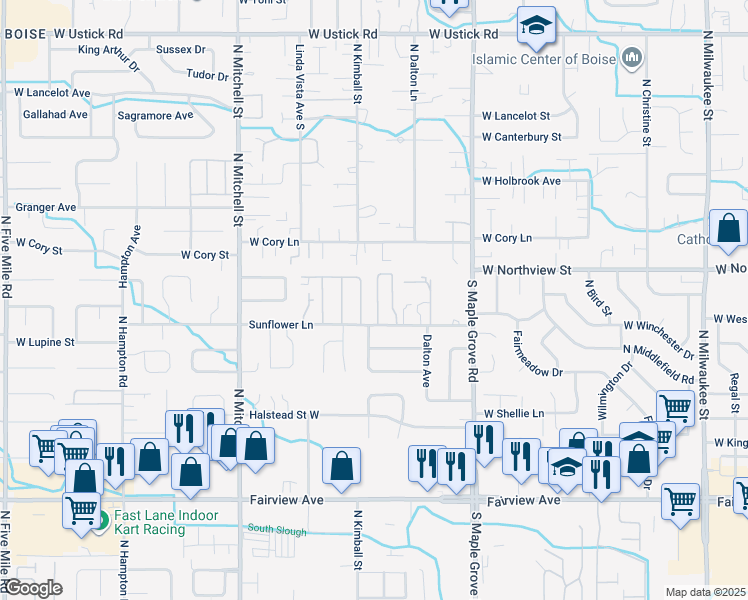 map of restaurants, bars, coffee shops, grocery stores, and more near 2291 North Pawnee Lane in Boise