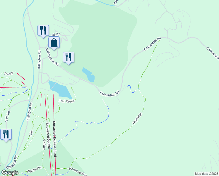 map of restaurants, bars, coffee shops, grocery stores, and more near 695 East Mountain Road in Killington