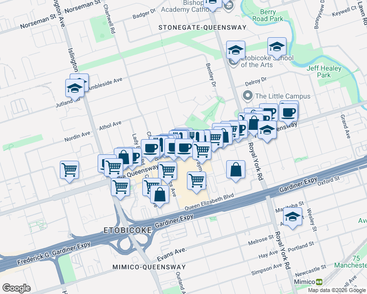 map of restaurants, bars, coffee shops, grocery stores, and more near 5 Rosewood Avenue in Toronto