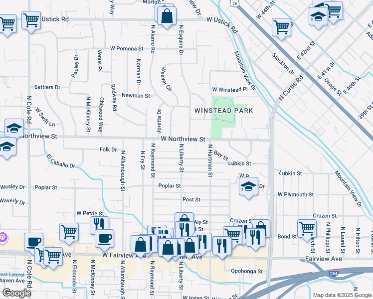 map of restaurants, bars, coffee shops, grocery stores, and more near 6317 West Northview Street in Boise