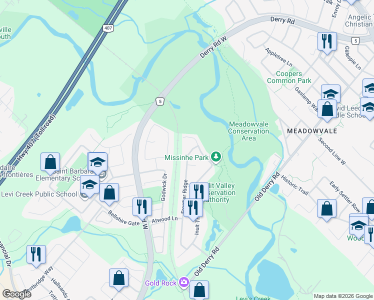 map of restaurants, bars, coffee shops, grocery stores, and more near 7298 Frontier Ridge in Mississauga
