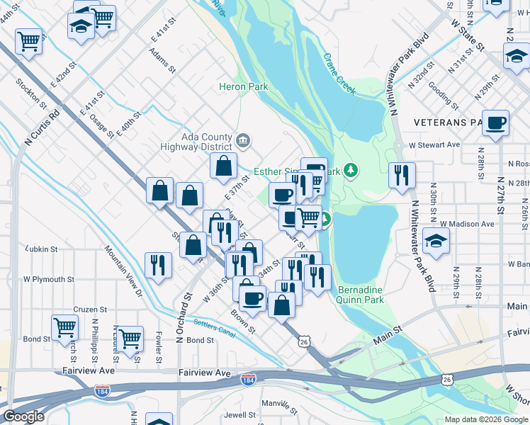 map of restaurants, bars, coffee shops, grocery stores, and more near 292 East 36th Street in Garden City
