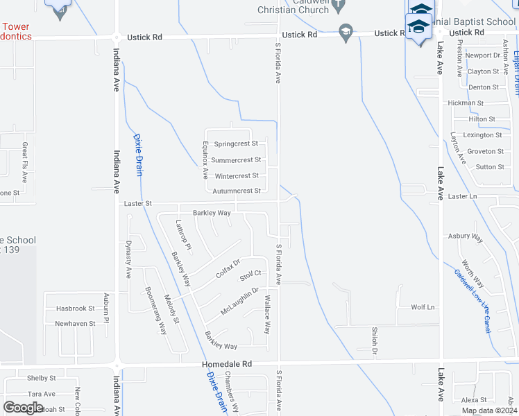 map of restaurants, bars, coffee shops, grocery stores, and more near 2803 Carnegie Street in Caldwell