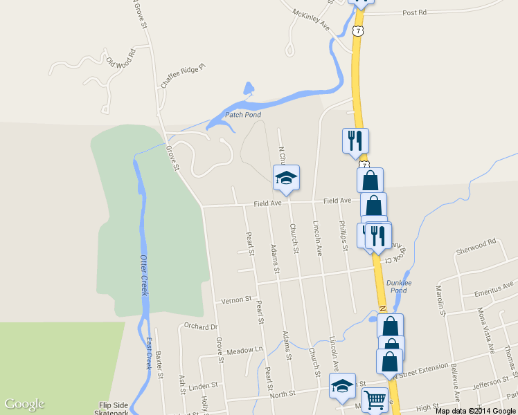 map of restaurants, bars, coffee shops, grocery stores, and more near 68 Field Avenue in Rutland