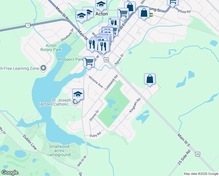 map of restaurants, bars, coffee shops, grocery stores, and more near 46 Cobblehill Road in Acton