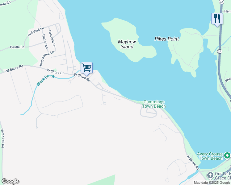 map of restaurants, bars, coffee shops, grocery stores, and more near 210 West Shore Road in Bristol