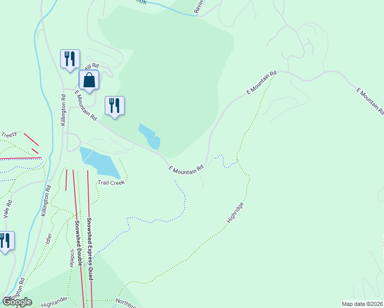 map of restaurants, bars, coffee shops, grocery stores, and more near 695 East Mountain Road in Killington